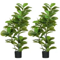 HOMCOM Pack de 2 Ficus Artificiales 110 cm Plantas Artificiales con 90 Hojas Musgo y Maceta para Interior Verde(m-1)