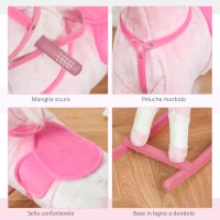 HOMCOM Cavallo a Dondolo in Legno con Suono Animale Regalo Giocattolo per i Bambini, 74 x 28 x 65 cm, Rosa(m-7)
