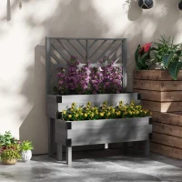 Outsunny Raised Garden Bed with Trellis, 2-Tier Wooden Elevated Planter Box  for Vegetables, Flowers, Herbs, Grey(m-10)