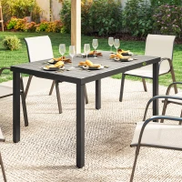 Outsunny Table de jardin pour 4 à 6 personnes, table à manger extérieure avec plateau à lattes, 140 x 90 x 74 cm, gris(m-7)