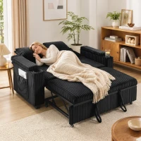 HOMCOM 2 Seater Sofa Bed, Pull Out Sleeper Sofa w/ Adjustable Backrest, Storage Armrests, Cup Holders, Side Pockets, Black(m-8)