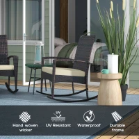 Outsunny Outdoor PE Rattan Rocking Chair Set of 2, Garden Rocking Chair Set with Armrest and Cushion, Brown(m-4)