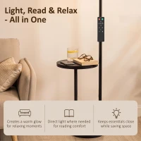 HOMCOM Uplighter Floor Lamp with Table and Reading Light, Dual Light Dimmable Standing Lamp with Remote & 4 Colour Temperatures(m-4)