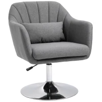 HOMCOM Swivel Accent Chair, Linen Fabric Tub Vanity Chair, Modern Armchair with Adjustable Height and Lumbar Support for Living Room Bedroom Salon Make up Room Dressing Table, Dark Grey(m-1)