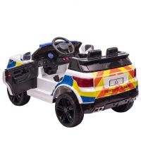 HOMCOM Carro Elétrico Crianças 12V Policial com Bluetooth USB Luz Sirene 110x68x52 cm Brincar Infantil Branco(m-16)