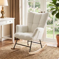 HOMCOM Sedia a Dondolo Imbottita con Tasche Laterali e Schienale Alto in Velluto Teddy, Bianco Crema(m-9)