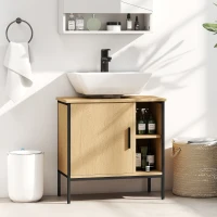 HOMCOM Mueble bajo Lavabo con Puerta y Estante Ajustable para Lavabo con Pedestal 60x30x59,5 cm Roble(m-10)