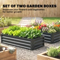 Outsunny Set of 2 Raised Beds for Garden, Galvanised Outdoor Planters for Herbs Vegetables, Use for Patio Balcony, Grey(m-4)