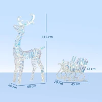 Outsunny Renne et traîneau lumineux de Noël avec 170 LED blanc chaud, décoration de Noël pour intérieur et extérieur, 60x29x115cm(m-3)