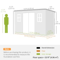 Outsunny 10 x 6 ft Resin Garden Shed, Outdoor Storage Shed with Floor, Windows, Lockable Doors and Vents, Dark Grey(m-3)