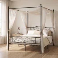 HOMCOM Canopy Bed Frame King Size, Metal Platform Bed Frame with Headboard and Footboard, Underbed Storage, Black(m-8)