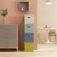 HOMCOM Set 4 cutii pentru dulapuri din material textil cu capac și pliabile 30x30x29cm, albastru, crem, verde și gri deschis(m-2)