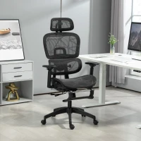 HOMCOM Fauteuil de bureau, chaise de bureau ergonomique en maille avec accoudoirs 3D, dossier inclinable, 66x64x122 cm, noir(m-10)