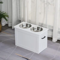 PawHut Cuencos para Perros con 2 Tazones de Acero Inoxidable y Espacio de Almacenaje Oculto 60x30x41 cm Blanco(m-2)