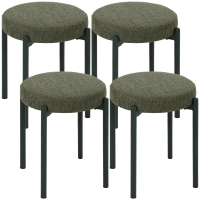 HOMCOM Esszimmerhocker 4er Set Stapelbare Sitzhocker mit Stahlbeinen, Leinenoptik für Esszimmer, Wohnzimmer, Küche, Dunkelgrün