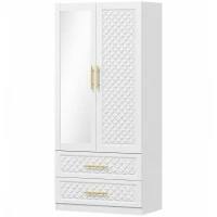 HOMCOM Armoire chambre penderie avec miroir, 2 tiroirs, 2 portes et barre de suspension, 80 x 50 x 180 cm, blanc(m-12)