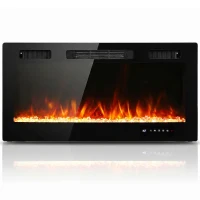 HOMCOM Camino Elettrico da Incasso o a Parete con Temperatura Regolabile, in Acciaio e Vetro, 91.4x9.4x47 cm, Nero(m-1)