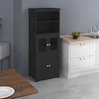 HOMCOM Armoire de cuisine buffet cuisine vaisselier meuble de rangement multi-rangements dim. 60I x 30P x 162H cm noir(m-2)