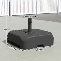 Outsunny Base para Chapéu de Solcom Rodas e Pega Telescópica para Mastros Ø38 mm Ø48 mm Recarregável com Areia 72 kg ou Água 45 L Preto(m-3)