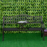 Outsunny 2-Sitzer Gartenbank robust Parkbank mit ausziehbarem Tisch Sitzbank Bank 240kg belastbar Terrassenbank mit Rücken- & Armlehnen Gartenmöbel für Terrasse, Garten 150 x 58,5 x 90 cm Schwarz(m-10)