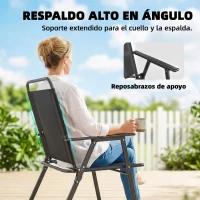 Outsunny Pack de 4 Sillas de Camping Plegables con Respaldo Alto Asiento Ancho y Reposabrazos Tela Textilene Transpirable Negro(m-6)