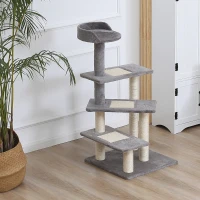 PawHut Tiragraffi per Gatti da 100cm con Lettino Rotondo, Pali in Sisal e Rivestimento in Peluche, Grigio(m-9)