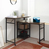HOMCOM Bureau Informatique Design Industriel modulable Bureau d'angle 2 étagères Aspect Vieux Bois métal Noir(m-9)