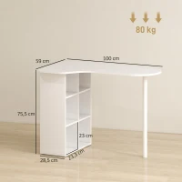 HOMCOM Bureau irrégulier table d'ordinateur 100 x 59 cm avec 6 compartiments, 4 étagères réglables et cadre en acier, blanc(m-3)
