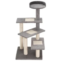 PawHut Tiragraffi per Gatti da 100cm con Lettino Rotondo, Pali in Sisal e Rivestimento in Peluche, Grigio(m-1)