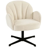 HOMCOM Fauteuil salon pivotant fauteuil d'appoint rembourré en velours dossier en forme de coquille coussin à ressorts beige(m-1)