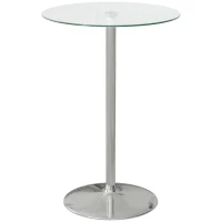 HOMCOM Tavolo Alto da Bar Moderno Rotondo con Base in Acciaio e Piano in Vetro, Ø70x102cm, Trasparente(m-1)