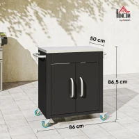HOMCOM Carrello da Cucina in Acciaio Inox con Armadietto Contenitore e 6 Ganci, 86x50x86.5 cm, Nero(m-3)