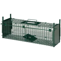 PawHut Piège Vivant Cage Attrape 60 x 18 x 20 cm Piège Fouine pour Martres, Rats, Souris - 2 entrées + poignée - métal vert(m-11)