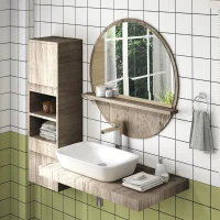 kleankin 45cm Round Home Mirror, with Shelf - Grey Wood-Effect(m-7)
