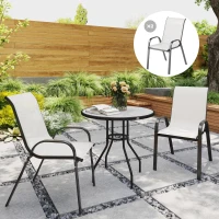 Outsunny Set 2 Sedie da Giardino Impilabili con Braccioli Curvi, in Acciaio e Tessuto Traspirante, 54x71x93 cm, Grigio Chiaro(m-9)