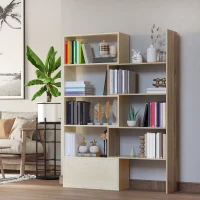 HOMCOM Libreria Scaffale a Ripiani Salvaspazio 2 Pezzi per Soggiorno in Legno 141 x 29 x 176 cm Bianco, Rovere(m-10)