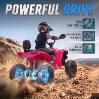 AIYAPLAY 24V 2 Seater Electric Quad Bike for Kids, Ride On Car ATV Toy w/ Forward Backward, for Boys Girls 3-8 Years, Pink(m-4)