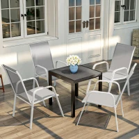 Outsunny Set de 4 Sillas de Exterior Apilables con Asiento de Textilene para Jardín Terraza 54x75,5x95 cm Gris Claro(m-9)