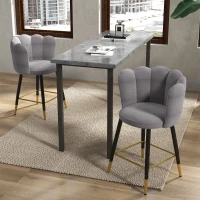 HOMCOM Set da 2 Sgabelli da Bar Vellutati con Poggiapiedi e Base in acciaio, 59x52x90cm, Grigio(m-10)