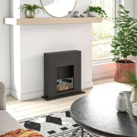 HOMCOM Camino Bioetanolo da Terra con Bruciatore da 0.9L Durata 3 Ore, Area Riscaldata 20-25 m², 73x20x75cm, Nero(m-10)