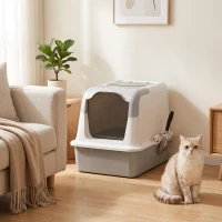 PawHut Maison de toilette pour chat bac à litière fermé bac acier inoxydable, nettoyage facile, 60,4 x 40,4 x 41,8 cm, blanc(m-9)