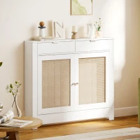 HOMCOM Cubre Radiadores con Puertas Abatibles y Ratán 2 Compartimentos Diseño Bohemio para Salón Dormitorio Blanco(m-9)