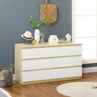 HOMCOM Cassettiera 6 Cassetti Moderna in Legno, 135x48x77cm, Bianco e Colore Legno(m-2)