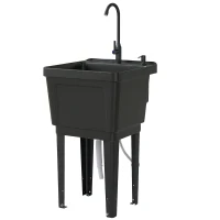Outsunny Tragbares Camping-Waschbecken mit Seifenspender, Wasserhahn, Einlass- und Ablaufschläuchen, Schwarz(m-11)