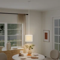 HOMCOM Linen Pendant Light, Bedside Ceiling Lamps with E27 Bulb, Modern Hanging Lights for Living Room, Bedroom, Kitchen, Hallway, White(m-10)