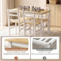 HOMCOM Ensemble Table Salle à Manger avec 4 Chaises, Table Rectangulaire 108 cm, Chaises à Dossier à Lattes, Chêne et Blanc(m-5)