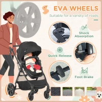 HOMCOM Foldable Baby Stoller, with Reclining Backrest, Adjustable Canopy, for Ages 0-36 Months - Black(m-8)