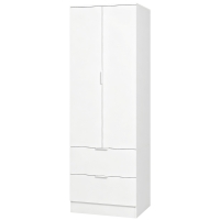 HOMCOM Armario Dormitorio con 2 Cajones, 2 Puertas con Cierre Suave y Barra de Suspensión, 60 x 47 x 180 cm, Blanco