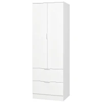 HOMCOM Armario Dormitorio con 2 Cajones, 2 Puertas con Cierre Suave y Barra de Suspensión, 60 x 47 x 180 cm, Blanco(m-1)