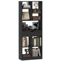 HOMCOM Bibliotecă Modernă din Lemn cu Sertar Central și Kit Anti-răsturnare, 60x26x158 cm, Negru(m-11)